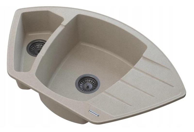 Graniteland Monte Granitni bež kotni umivalnik za montažo 901x538mm z RVS čepom 1208971414