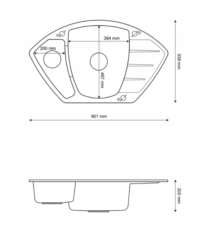 Graniteland Monte Granitni beli kotni pomivalnik za montažo 901x538mm z RVS zamaškom 1208971415