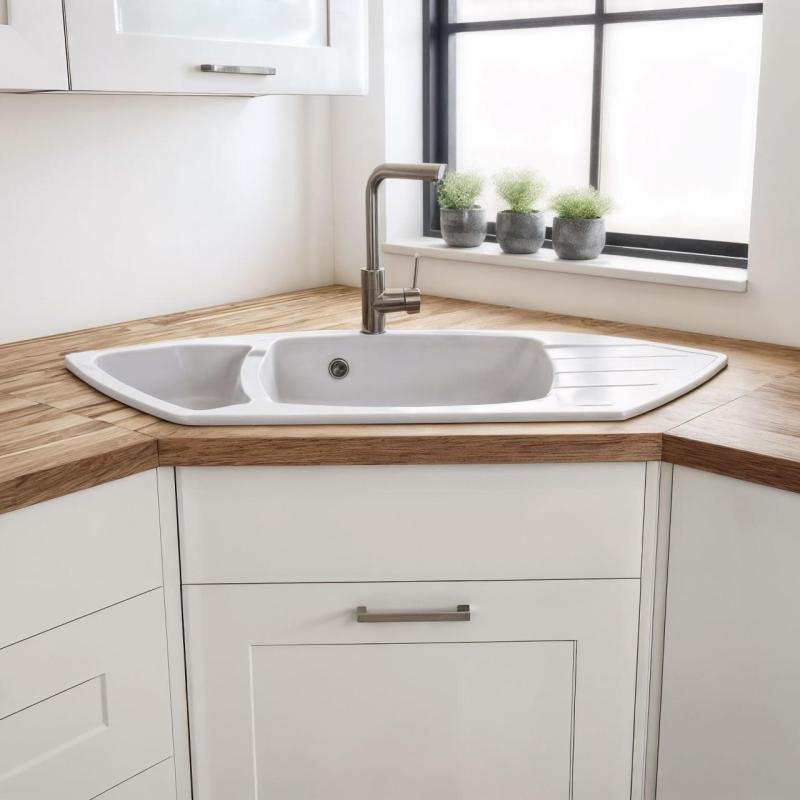 Graniteland Monte Granitni beli kotni pomivalnik za montažo 901x538mm z RVS zamaškom 1208971415