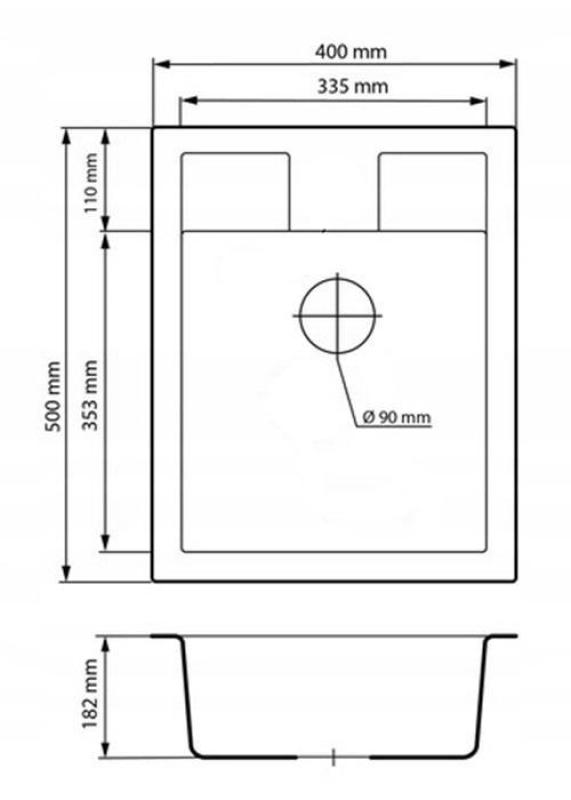 Graniteland Prest Granitni bež umivalnik Tapwing z luknjo za pipo nadgradnja 400x500mm z RVS Plug 1208971422
