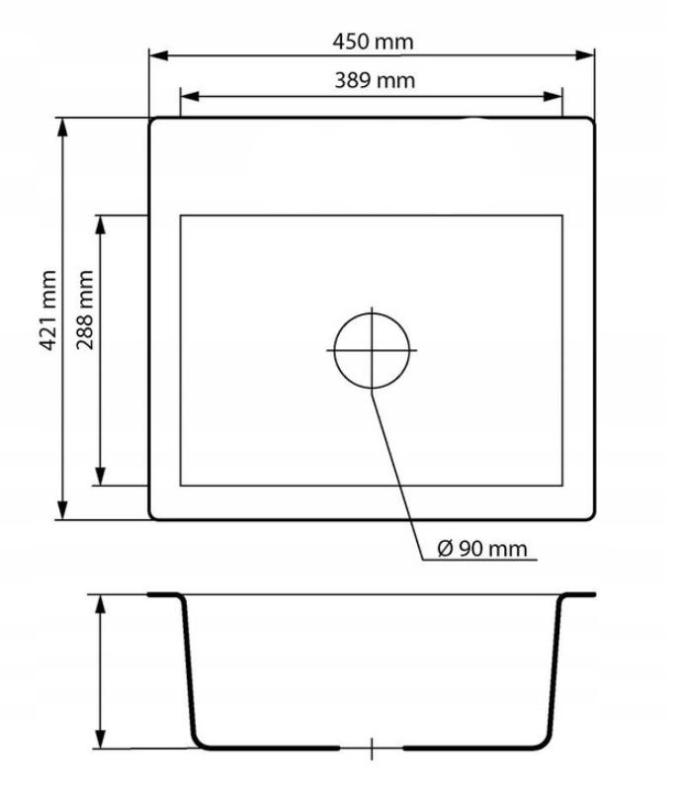 Graniteland Nera Granitno Pomivalno Korito 45x42 cm Arduinski Trdi Kamen videz Nadgradnja z Banko za Pipo in RVS Čepom 1208971432