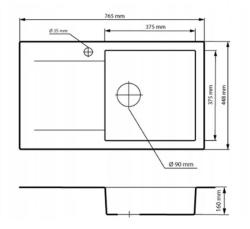 Graniteland Liri Granitni sivi umivalnik z odcejevalnikom 765x448 mm 1208971441