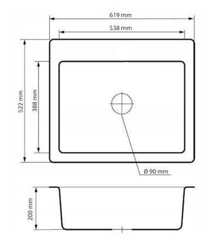 Graniteland Vastone Granitno Pomivalno Korito 619x522 mm Temno sivi kamen videz Vgradnja z vodovodno luknjo in RVS zamaškom 1208971442