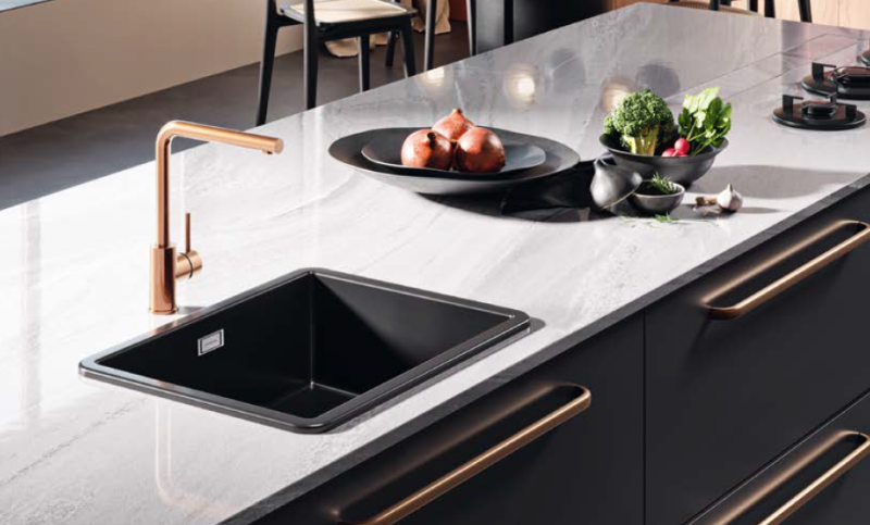 Ausmann Ceramic Ember Keramični Mat Črna Kvadratna Vgradna in Podgradna Pomivalna Korita 40 x 40 cm z Gun metal čepom 1208971488