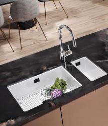 Ausmann Ceramic Ember Keramični Bel polovični umivalnik za površinsko in podpovršinsko montažo 174 x 400 mm z črnim čepom 1208971504