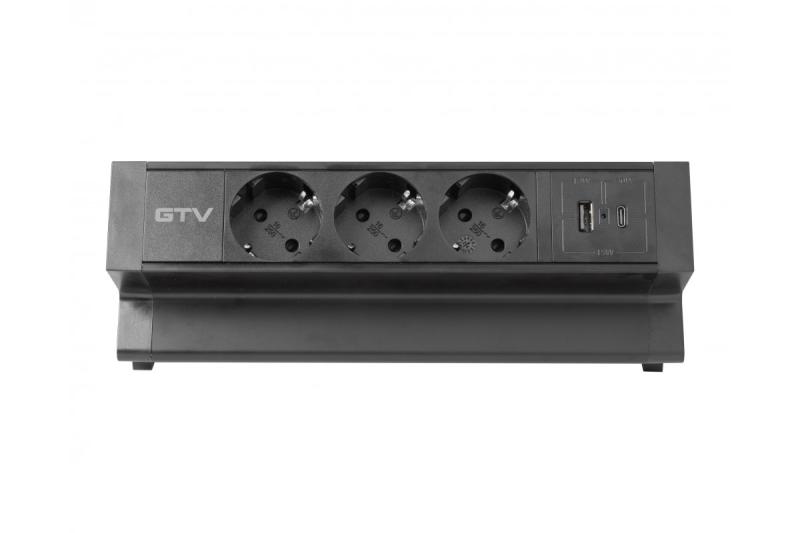 Pohištvena vtičnica BASCO, 3xSHUKO, USB A+C, kabel 1,5 m, črna