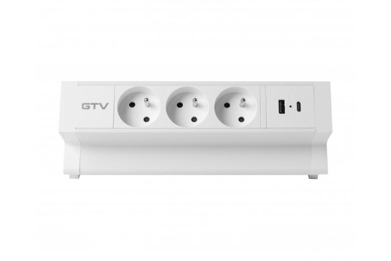 Basco pohištvena vtičnica, 3 x vtičnica z ozemljitvijo, USB A+C, 1,5 m kabel, bela z montažo