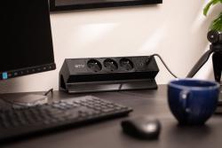 Vtičnica za pohištvo Basco, 3 x vtičnica z ozemljitvijo, USB A+C, 1,5 m kabel, črna z montažo