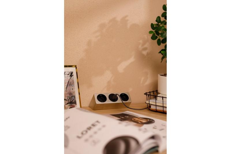 Pohištvena vtičnica SOFITO, 2xŠUKO, USB A+C, kabel 1,5 m, nerjaveče jeklo