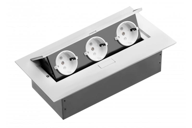 Pohištvena vtičnica, 3xSHUKO, kabel 1,5 m, bela