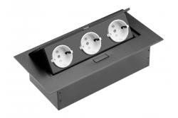 Pohištvena vtičnica, 3xSHUKO, kabel 1,5 m, črna