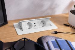 Pohištvena vtičnica MULTISOFT, 2xSHUKO, USB A+C, RJ45, kabel 1,5 m, bela
