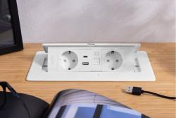 Pohištvena vtičnica MULTISOFT, 2xSHUKO, USB A+C, RJ45, kabel 1,5 m, bela