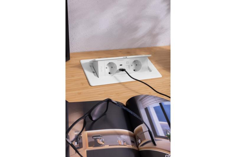 Pohištvena vtičnica MULTISOFT, 2xSHUKO, USB A+C, RJ45, kabel 1,5 m, bela