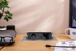 Pohištvena vtičnica MULTISOFT, 2xSCHUKO, USB A+C, RJ45, kabel 1,5 m, aluminij