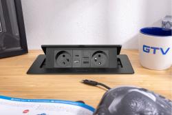 MULTISOFT Pohistvena vtičnica 2x vtičnica z ozemljitvijo, USB A+C, RJ45, napajalni kabel z vtičem, črna