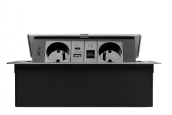 MULTISOFT Vtičnica za pohištvo 2x vtičnica z ozemljitvijo, USB A+C, RJ45, napajalni kabel s priključkom, aluminij