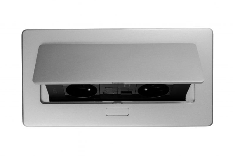 MULTISOFT Vtičnica za pohištvo 2x vtičnica z ozemljitvijo, USB A+C, RJ45, napajalni kabel s priključkom, aluminij