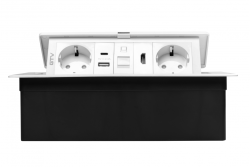 Pohištvena vtičnica MULTISOFT, 2xSHUKO, USB A+C, RJ45, HDMI, kabel 1,5 m, bela