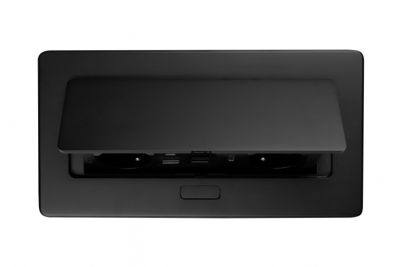 Pohištvena vtičnica MULTISOFT, 2xSHUKO, USB A+C, RJ45, HDMI kabel 1,5 m, črna