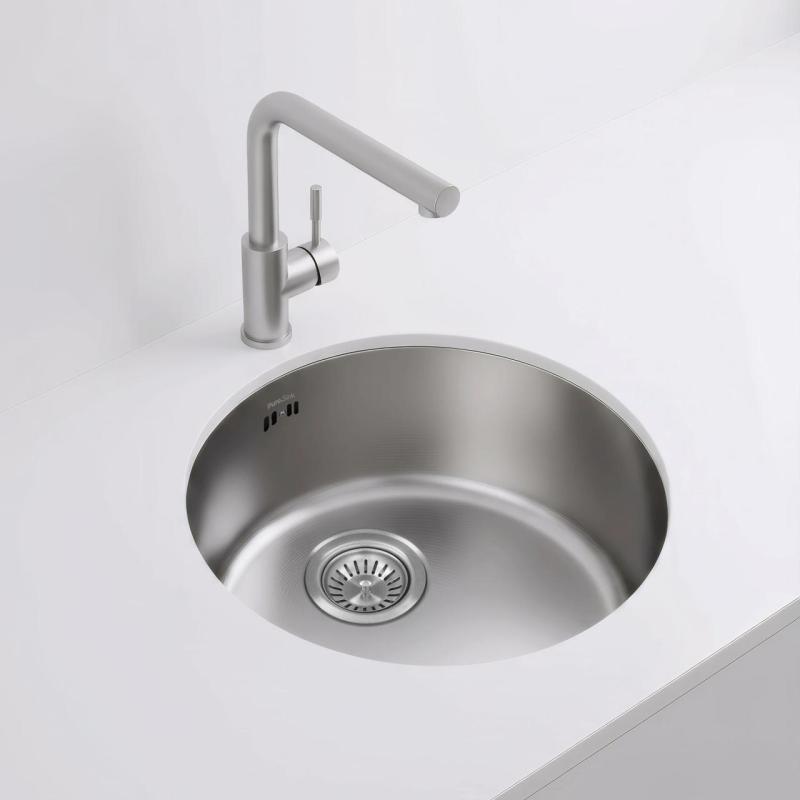 Pure.Sink Rondo RVS Okroglo pomivalno korito za ravno vgradnjo, podgradnjo in nadgradnjo 38 cm PRN38-02