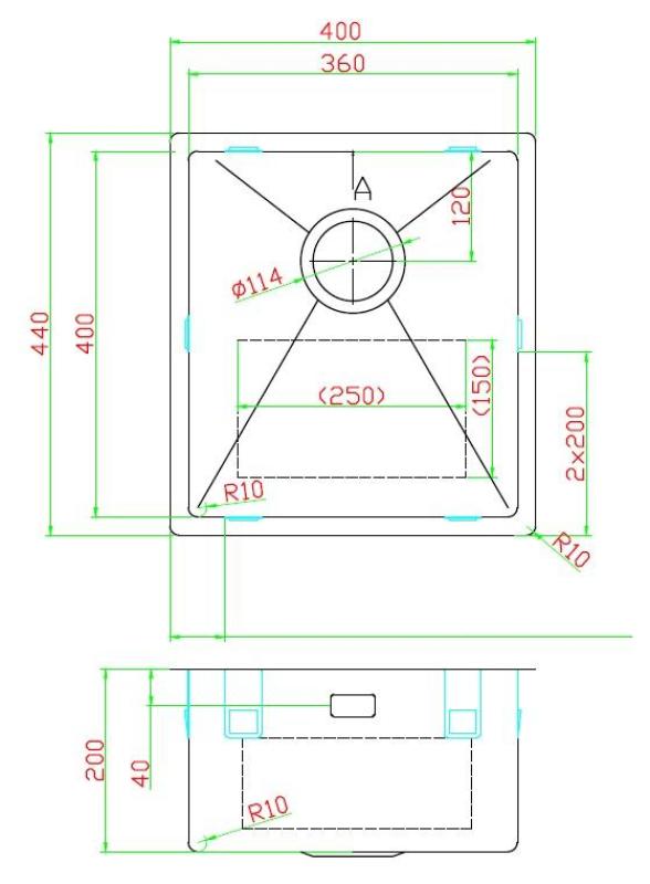 Pure.Sink Luxion nerjaveče jeklo pomivalno korito 36x40 cm podgradnja, vgradnja in nadgradnja PLX3640-02