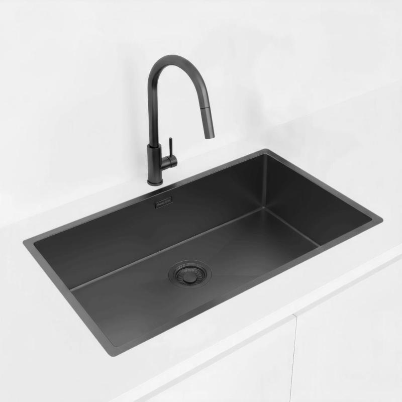 Pure.Sink Luxion Velika PVD črna pomivalna korita 74x40 cm za vgradnjo pod pult, vgradnjo v pult in nadgradnjo PLX7440-63