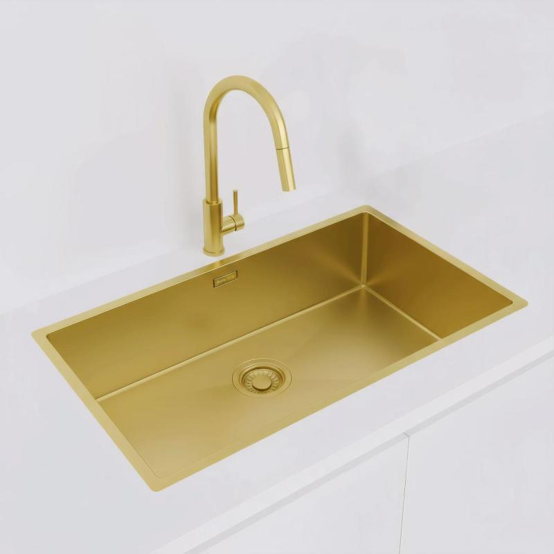 Pure.Sink Luxion Velika zlata pomivalna korita 74x40 cm za vgradnjo pod pult, vgradnjo v pult in nad pult PLX7440-60
