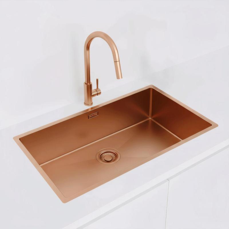 Pure.Sink Luxion Velika bakrena pomivalna korita 74x40 cm za vgradnjo pod pult, vgradnjo v pult in nadgradnjo PLX7440-62