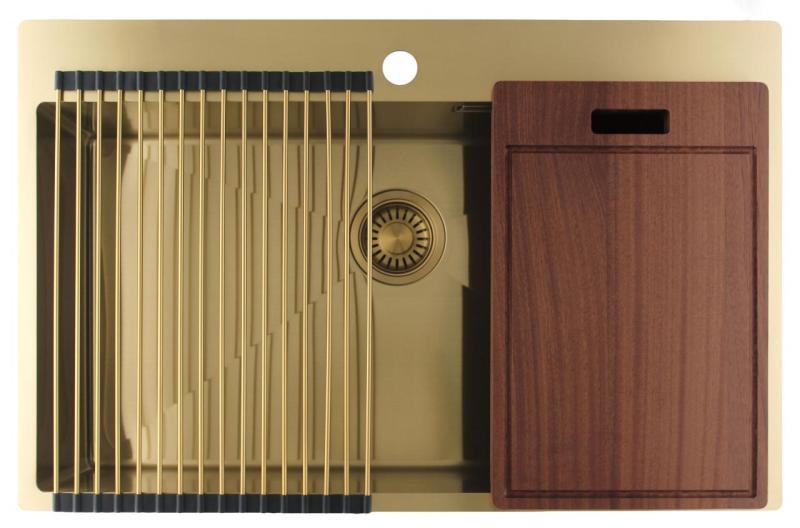 Pure.Sink Luxion Velika zlata pomivalna korita 78x50 cm Tapwing z odprtino za pipo PLX7850T-60