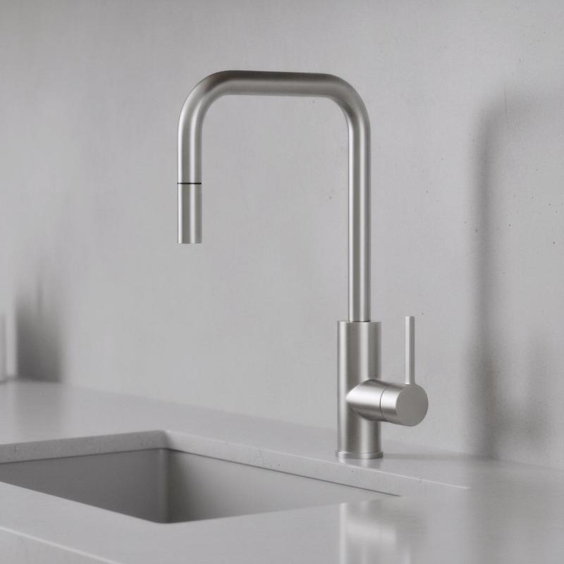 Pure.Sink Luxion masivna nerjaveča kuhinjska pipa kvadratna z izvlečnim izlivom PLXSQUA-02