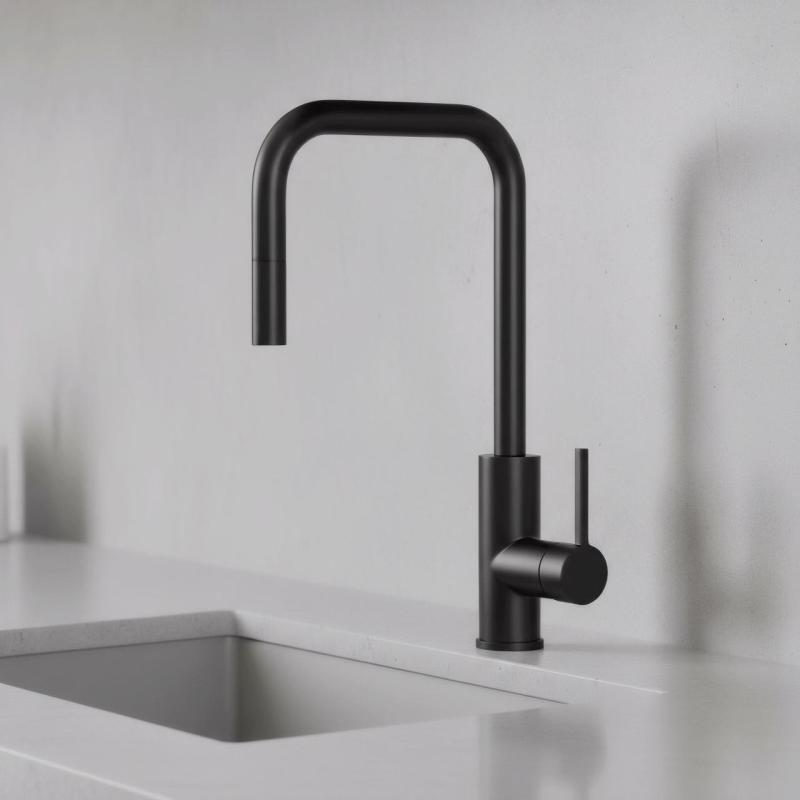 Pure.Sink Luxion Mat Črna kuhinjska pipa kvadratna z izvlečnim izlivom PLXSQUA-10
