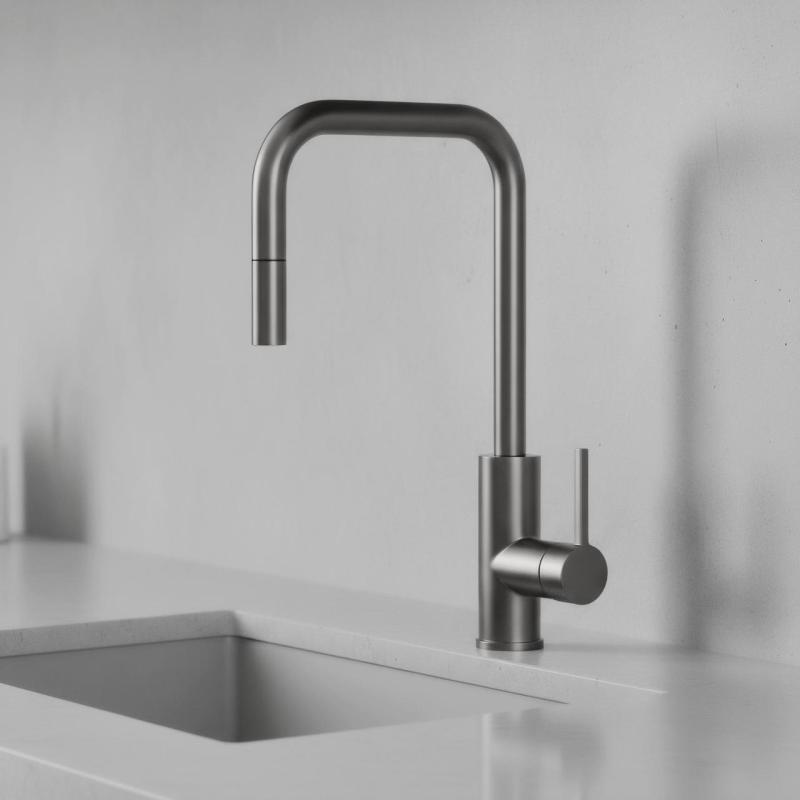 Pure.Sink Luxion Gun metal kuhinjska pipa kvadratna z izvlečnim izlivom PLXSQUA-61