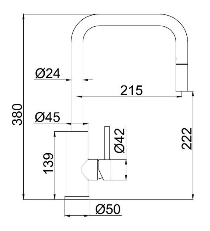 Pure.Sink Luxion Gun metal kuhinjska pipa kvadratna z izvlečnim izlivom PLXSQUA-61