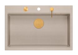Quadri Hard Rock Beige granitni nadgradni veliki pomivalni korito 76x50cm, vključno s bakreno vtičnico in dodatki 1208971750