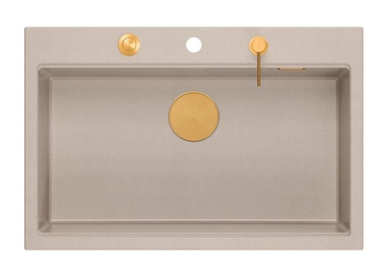 Quadri Hard Rock Beige granitni nadgradni veliki pomivalni korito 76x50cm, vključno s bakreno vtičnico in dodatki 1208971750