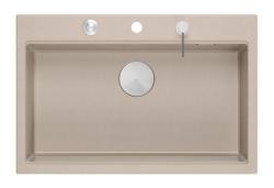 Quadri Hard Rock Beige granitni nadgradni veliki pomivalni korito 76x50cm vključno z nerjavečim čepom in dodatki 1208971751