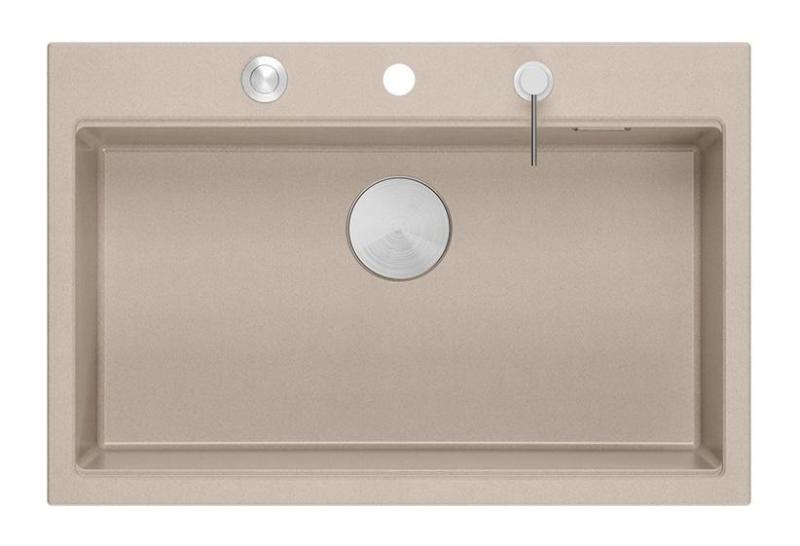 Quadri Hard Rock Beige granitni nadgradni veliki pomivalni korito 76x50cm vključno z nerjavečim čepom in dodatki 1208971751