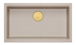Quadri Newport II veliko in globoko pomivalno korito iz granita za vgradnjo in podgradnjo v bež barvi, velikosti 76x45cm z zlatim čepom 1208971759