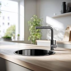 Pure.Sink Rondo Gun metal Kroglični pomivalni korito za vgradnjo, podgradnjo in nadgradnjo 38 cm PRN38-61