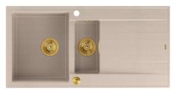 Quadri Luton pearl beige granitni nadgradni 1,5 umivalnik z odcejalnikom, obrnljiv 100x50cm z zlatim čepom 1208971793