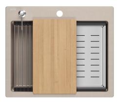 Quadri Durham Pearl Beige granitni nadgradni umivalnik 595x500 z dozirnikom za milo, desko za rezanje, vložno posodo in valjčno podlago 1208971814