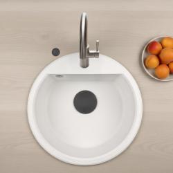 GraniteMy Bremen okroglo granitno pomivalno korito 43 cm belo, nadgradnja in podgradnja, z luknjo za pipe in avtomatskim črnim zamaškom 1208971846