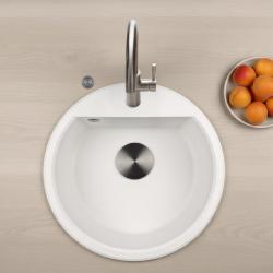 GraniteMy Bremen okroglo granitno pomivalno korito 43 cm belo, za montažo na vrhu in spodaj, z luknjo za pipo in avtomatskim čepom iz brona 1208971849