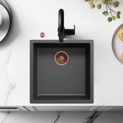 Ausmann Fiber črno korito 40x40cm za podno, nadgradno in vgradno montažo z avtomatskim bakrenim zamaškom 1208971852