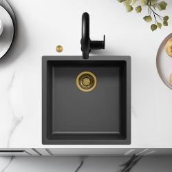 Ausmann Fibre črno pomivalno korito 40x40cm za vgradnjo, nadgradnjo in ravno vgradnjo z avtomatskim zlatim čepom 1208971853