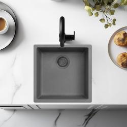 Ausmann Fiber betonsko sivo pomivalno korito 40x40cm za vgradnjo, nadgradnjo in ravno vgradnjo z vtičem iz kovine Gun Metal 1208971882