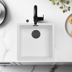 Ausmann Fiber bela umivalnik 40x40cm za podgradnjo, nadgradnjo in vgradnjo s samodejnim črnim zamaškom 1208971892