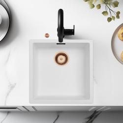 Ausmann Fiber bela umivalnik 40x40cm podgradnja, nadgradnja in ravno vgradnja z avtomatskim bakrenim čepom 1208971893