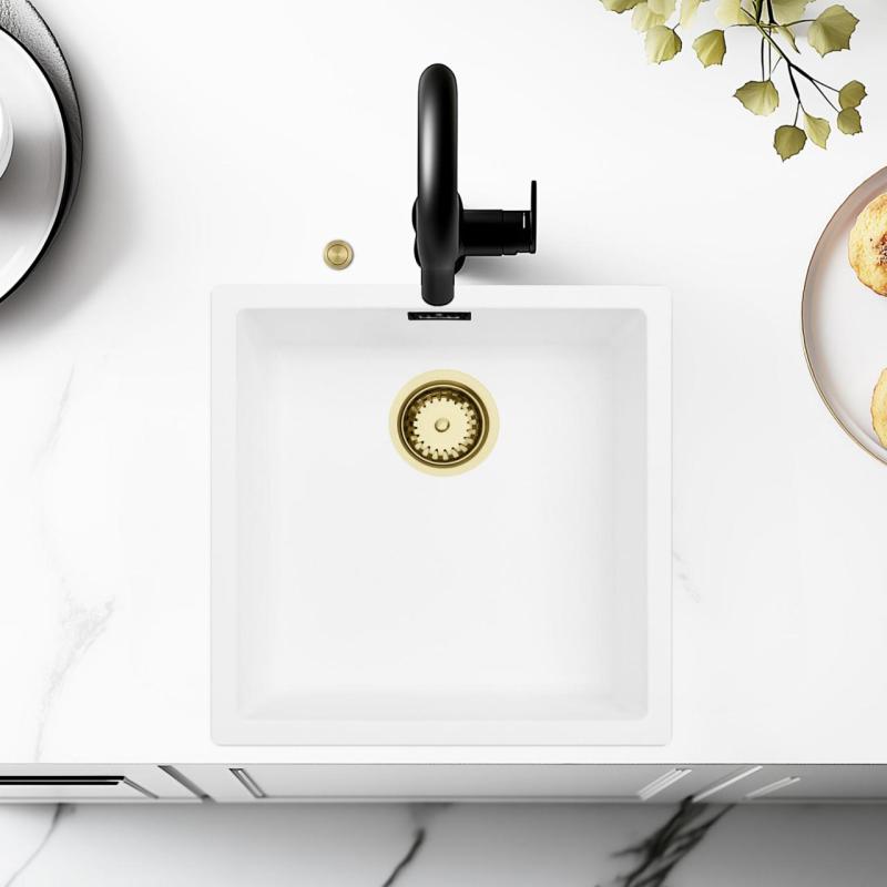 Ausmann Fiber bela pomivalna korita 40x40cm podgradnja, nadgradnja in enakovredna vgradnja z avtomatskim zlatim pokrovčkom 1208971894